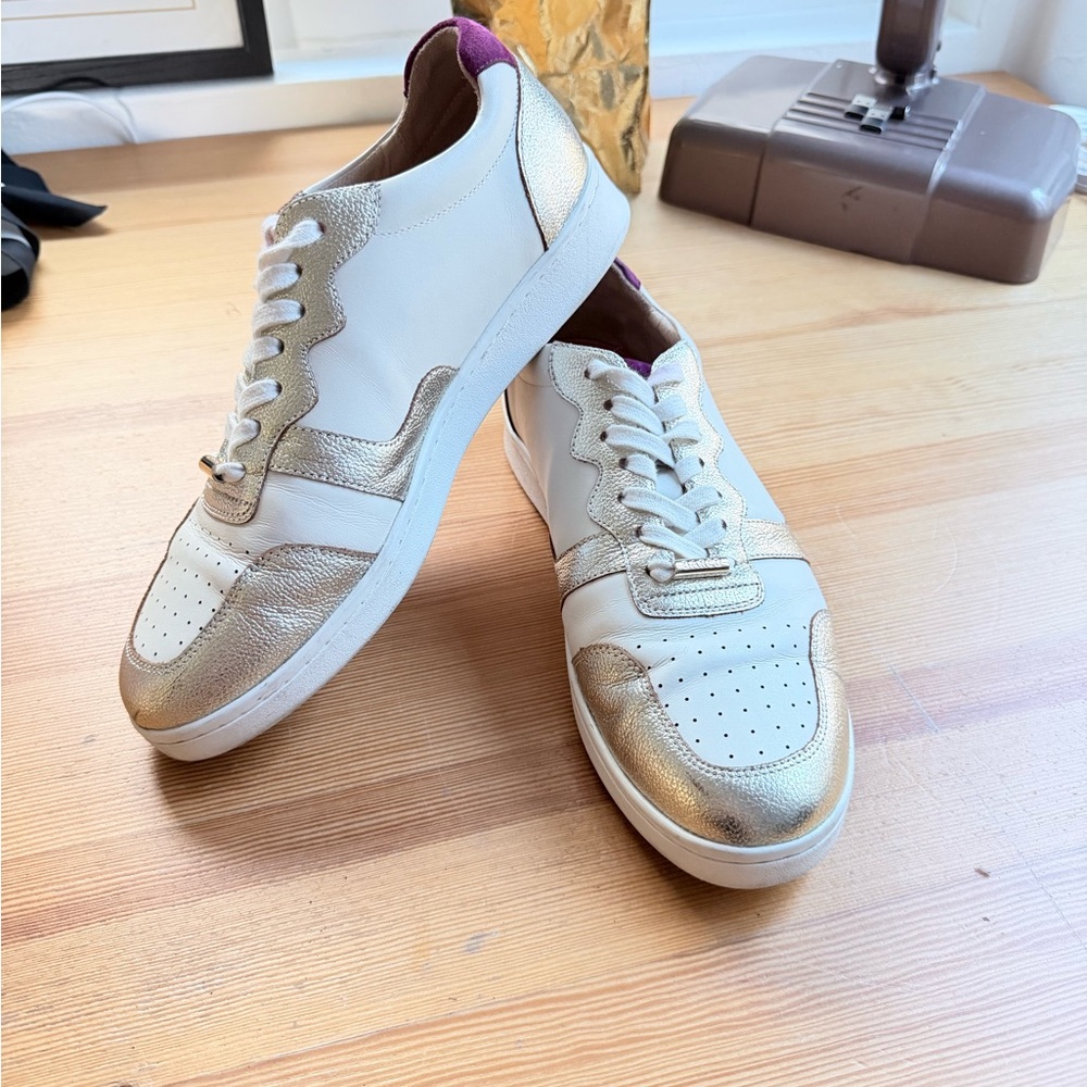 Bared Footwear, Gadwall Ecru & Gold Leather Sneakers